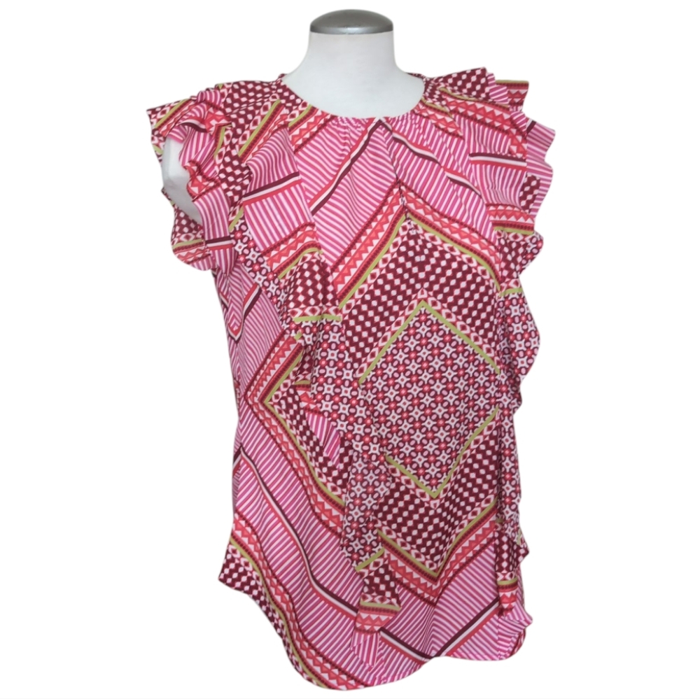 Banana Republic Size Medium Cap / Flutter Sleeve Blouse Ruffles Pink Feminine